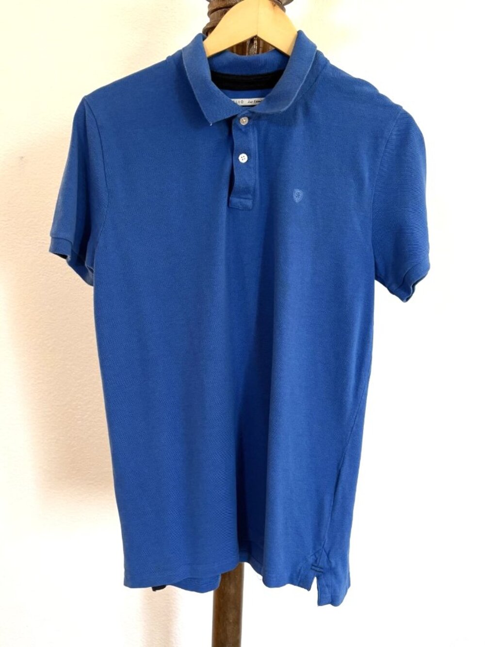 Celio Men's Size L Azure Blue Cotton Piqué Short-Sleeve Polo Shirt